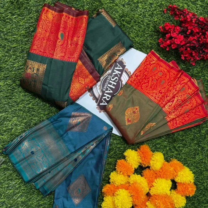 Soft-Silk-Saree-with-Contrast-Pink-Zari-Border-1