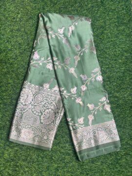 Elegant Light Green Banarasi Silk Saree with Silver Zari Work